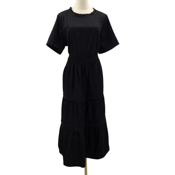 BLOOMCHIC 14-16 1X Plus Black Plain Frill Ruffle Layered Midi Dress NWT B101 - Picture 3 of 11